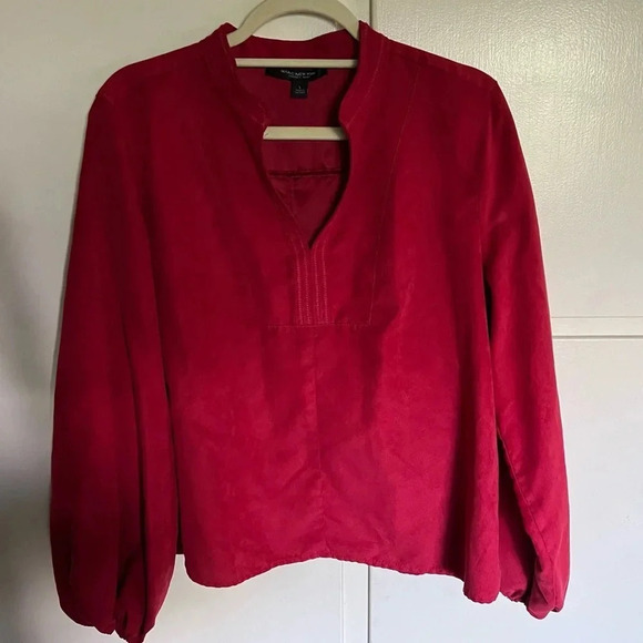 Marc New York Red Suede Balloon Sleeve Blouse Size Large - Picture 6 of 10